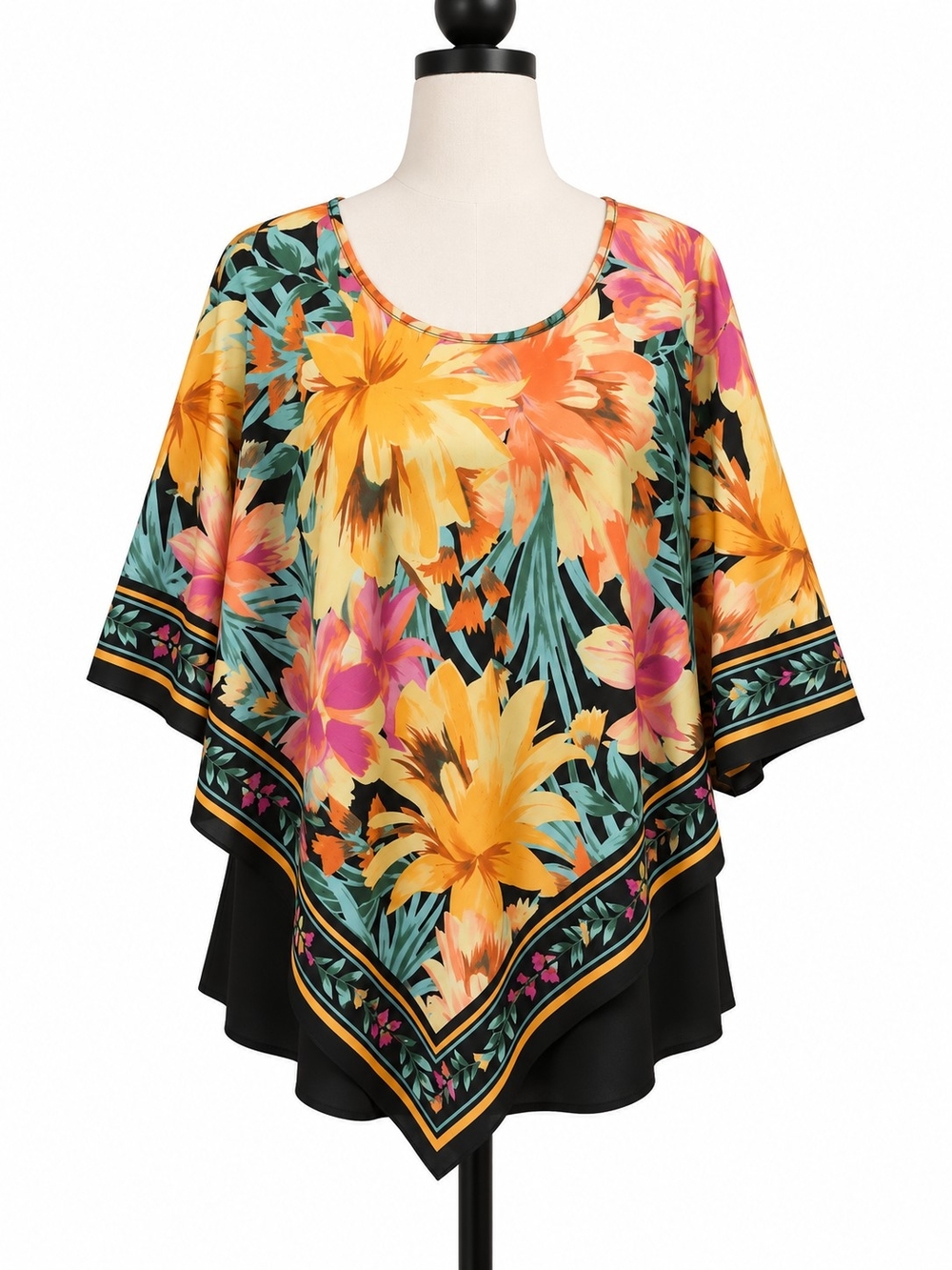 Slim Factor Woman 1X Floral Handkerchief Layered Tunic Top